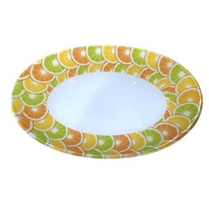 Glass Colorful Citrus Pattern Oval Serving Plate. Hand Wash.